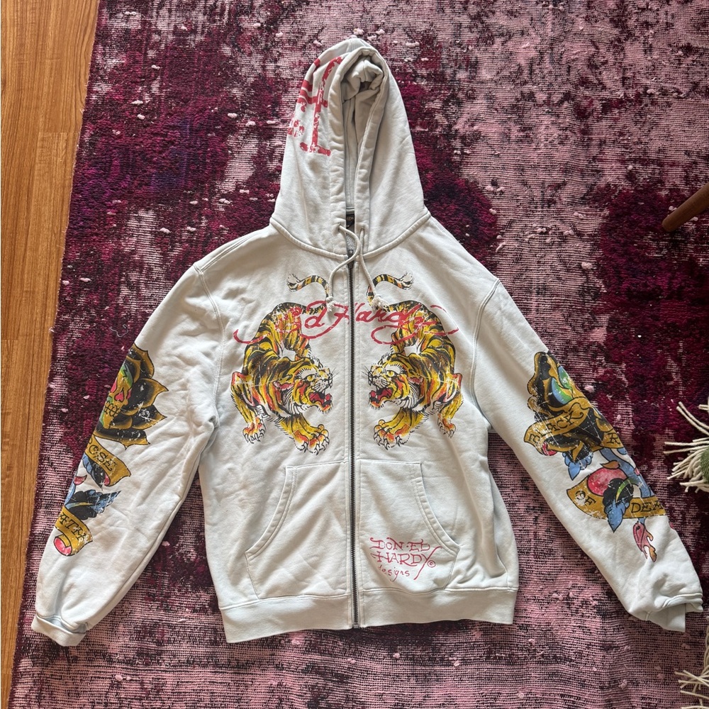 Ed Hardy Cream Hoodie with Urban Outfitters Collaboration